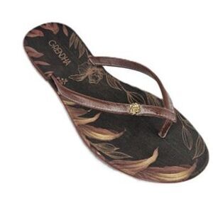 Grendha Brazilian Flip Flop Sandal Women's Size 9 Tropical Leaf Gold Flower
